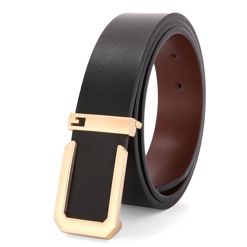 Custom Fashion Business Gold Silver Black G Plate Buckle Men Genuine Leather Belt