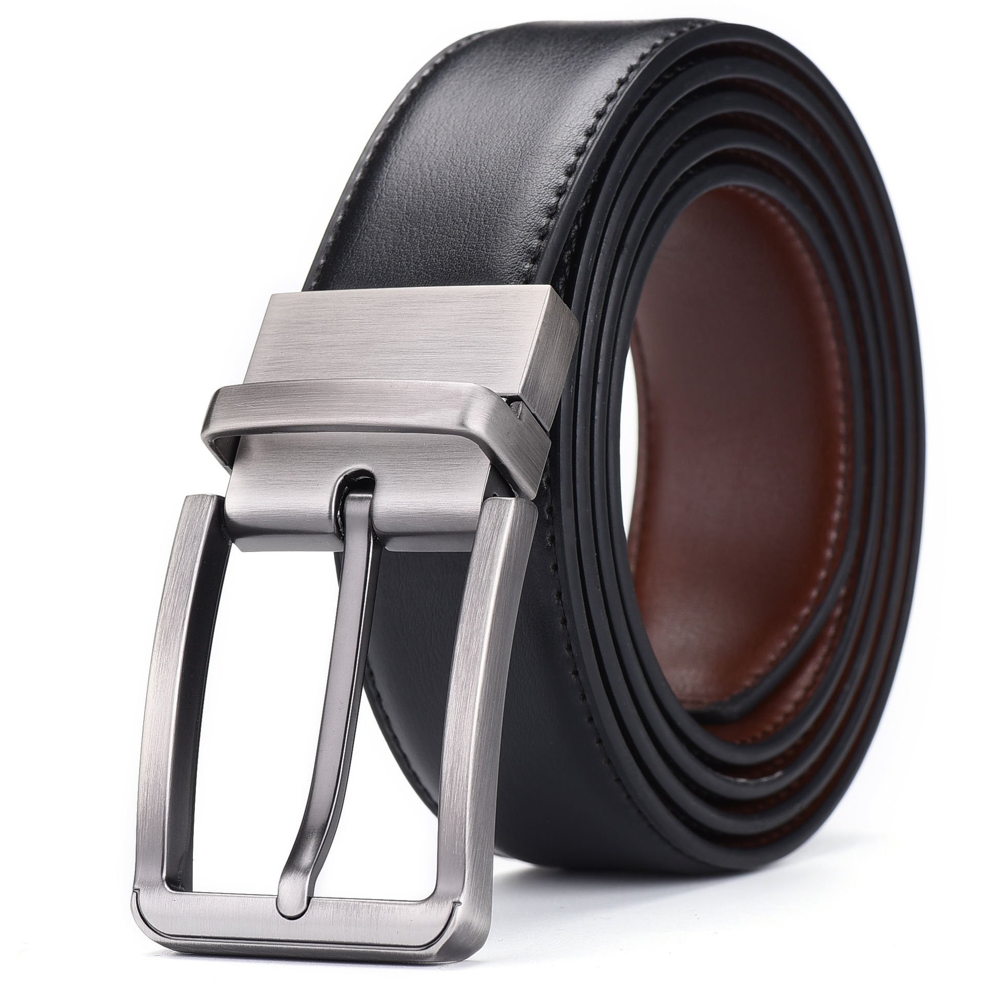 Men's leather belt business double-sided needle reversible buckle casual split leather belt cowhide belt