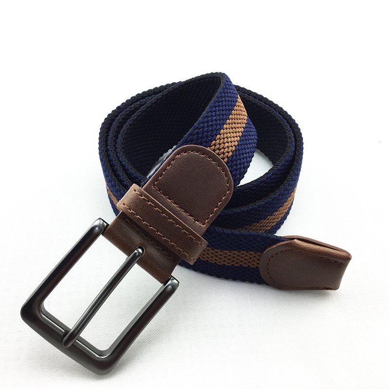 High Quality Two-color Straight Square Alloy Buckle Weave Elastic Belt