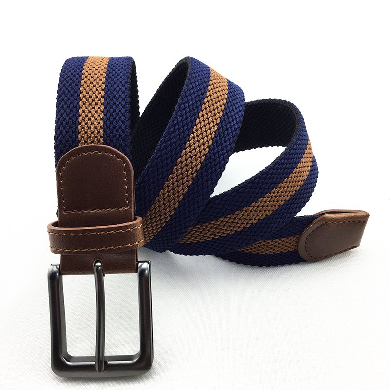 High Quality Two-color Straight Square Alloy Buckle Weave Elastic Belt