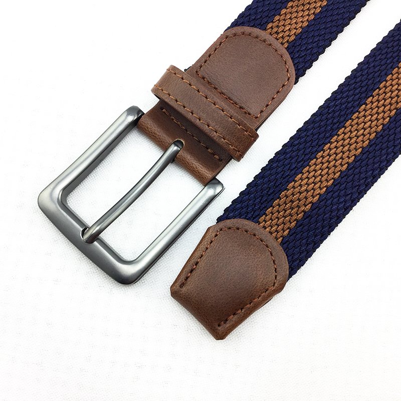 High Quality Two-color Straight Square Alloy Buckle Weave Elastic Belt
