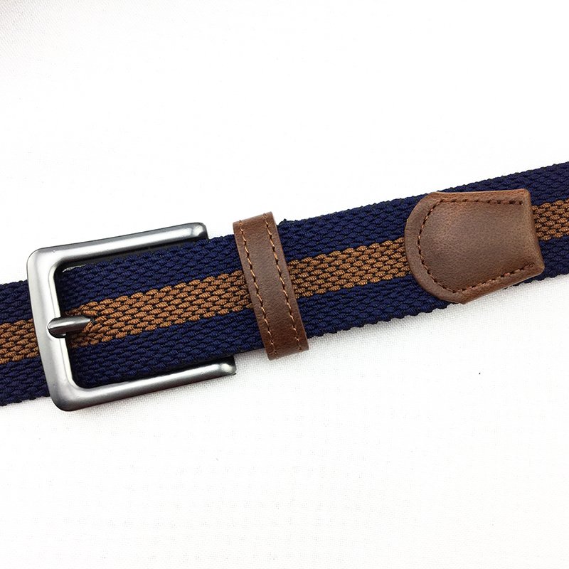 High Quality Two-color Straight Square Alloy Buckle Weave Elastic Belt