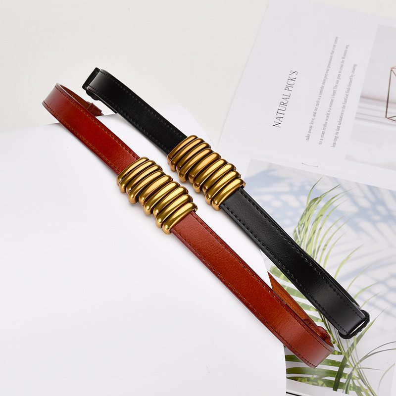 Women's Retro Leather Waistband Thin Belt To Buckle Female Coat Belt Without Hole Punching Female Hundred With Belt