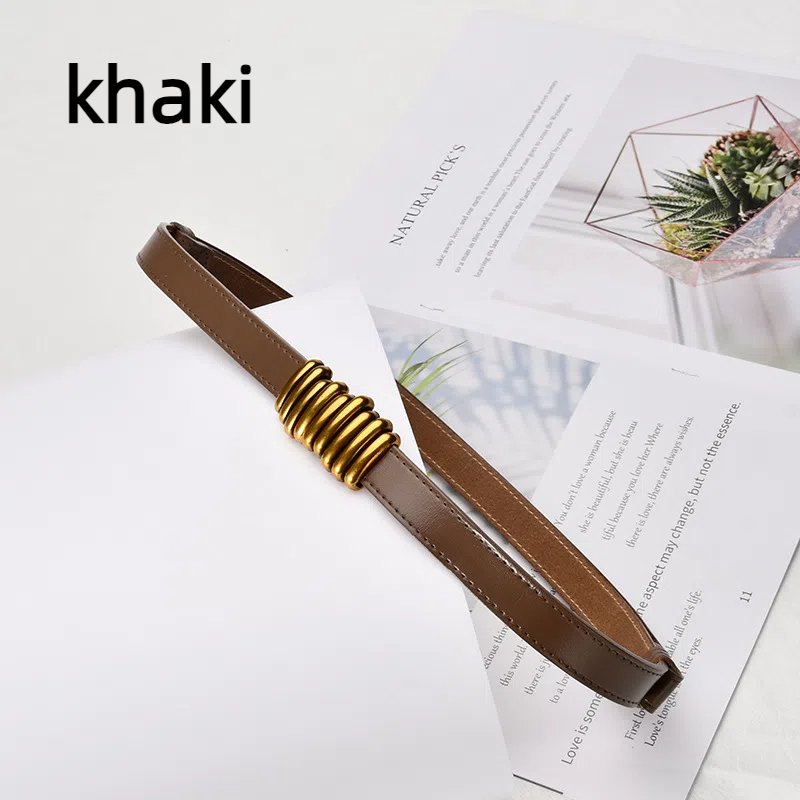 Women's Retro Leather Waistband Thin Belt To Buckle Female Coat Belt Without Hole Punching Female Hundred With Belt