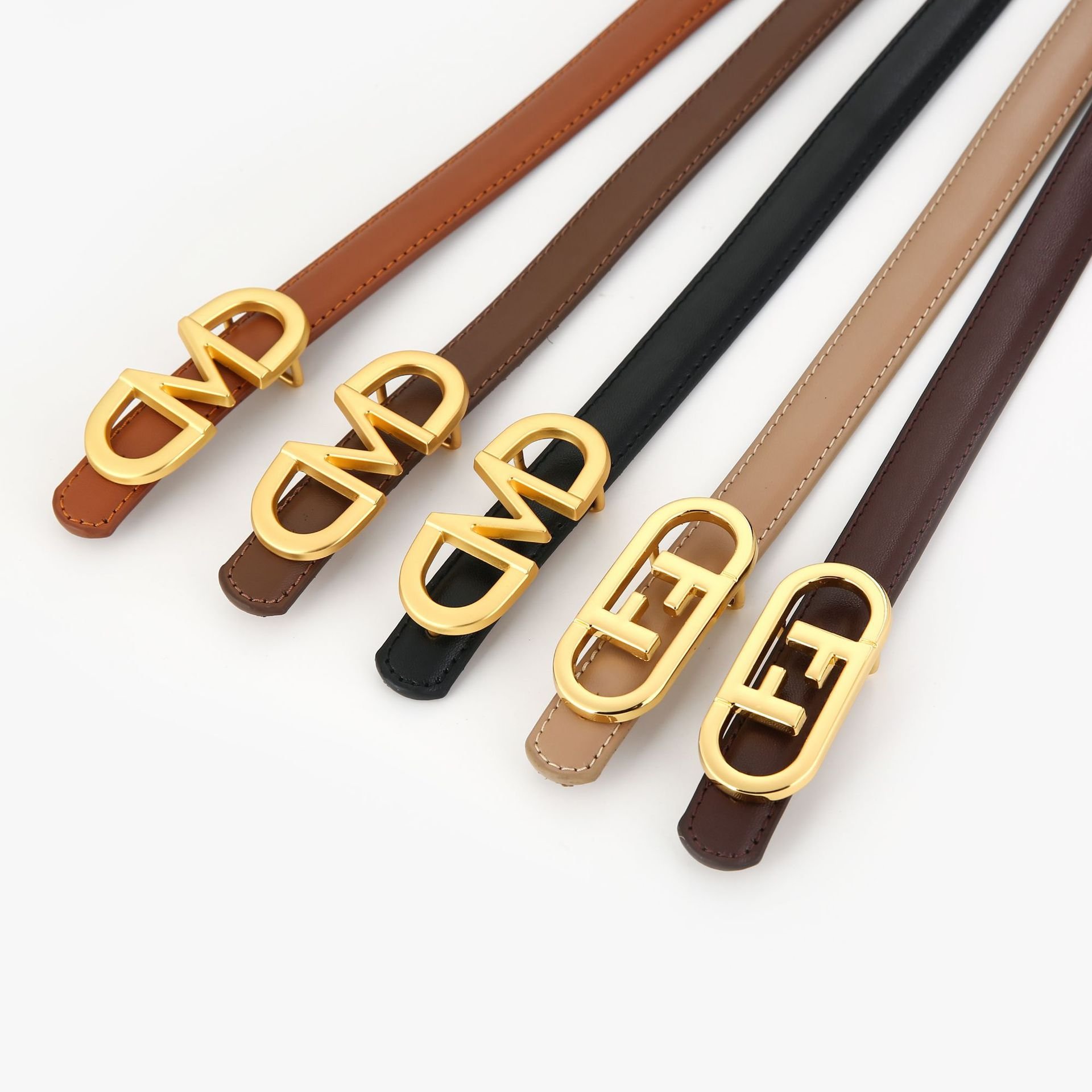 Wanshui wholesale women's thin belt vintage brand designer belt letter buckle pu leather pin buckle versatile casual ladies belt
