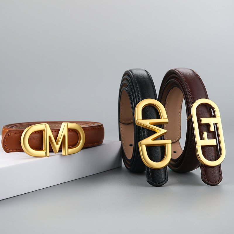 Wanshui wholesale women's thin belt vintage brand designer belt letter buckle pu leather pin buckle versatile casual ladies belt
