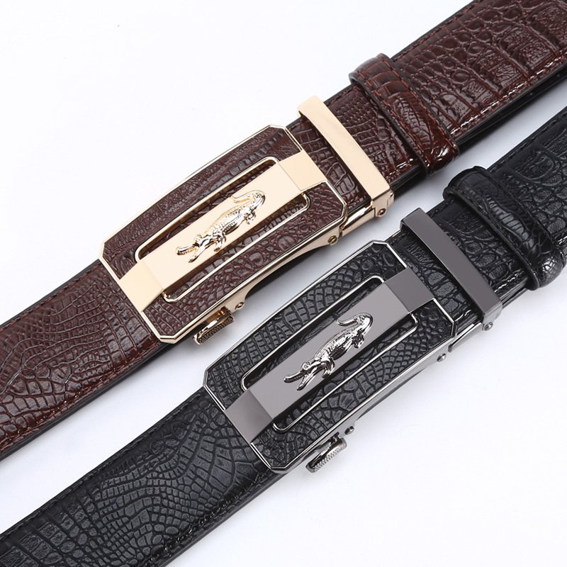 Designer Crocodile belt youth casual men's individual alloy automatic buckle fashion high-end taste
