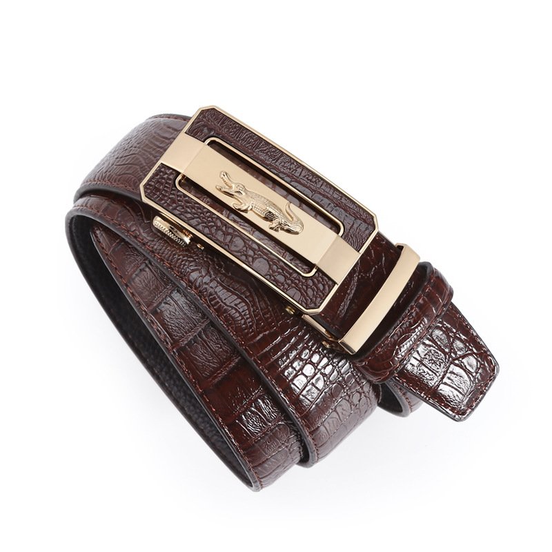 Designer Crocodile belt youth casual men's individual alloy automatic buckle fashion high-end taste