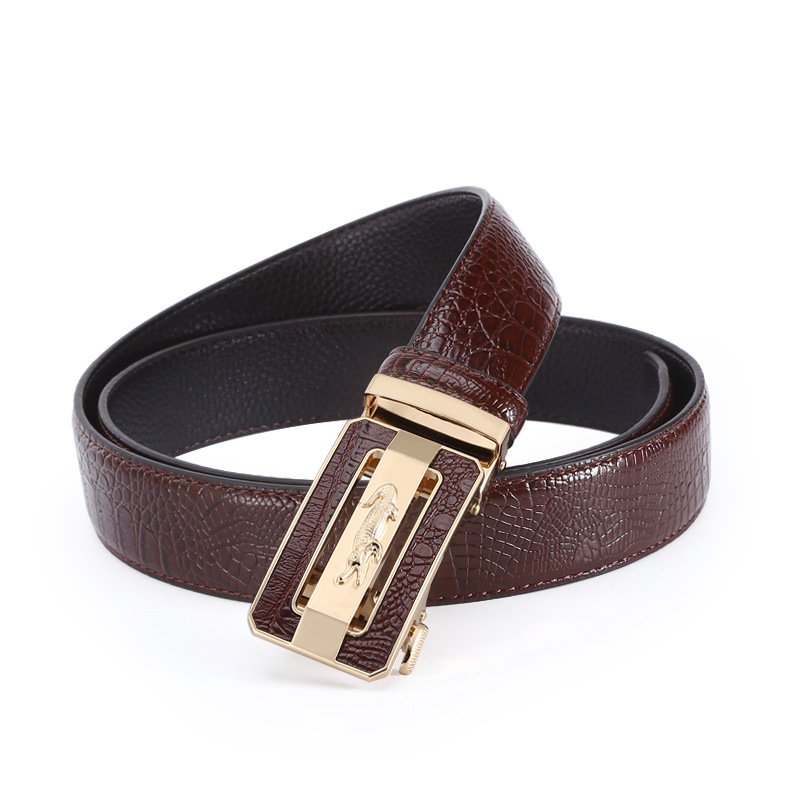 Designer Crocodile belt youth casual men's individual alloy automatic buckle fashion high-end taste