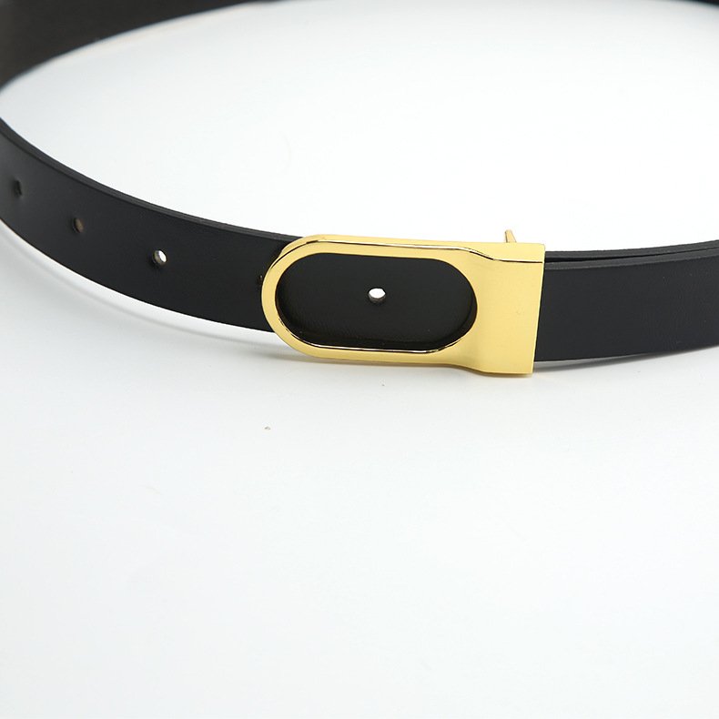 2024 Latest Long Needle Buckle Fine Style Simple Girdle Fashion Dress Thin Belt With Big Ring Gold Metal Buckle