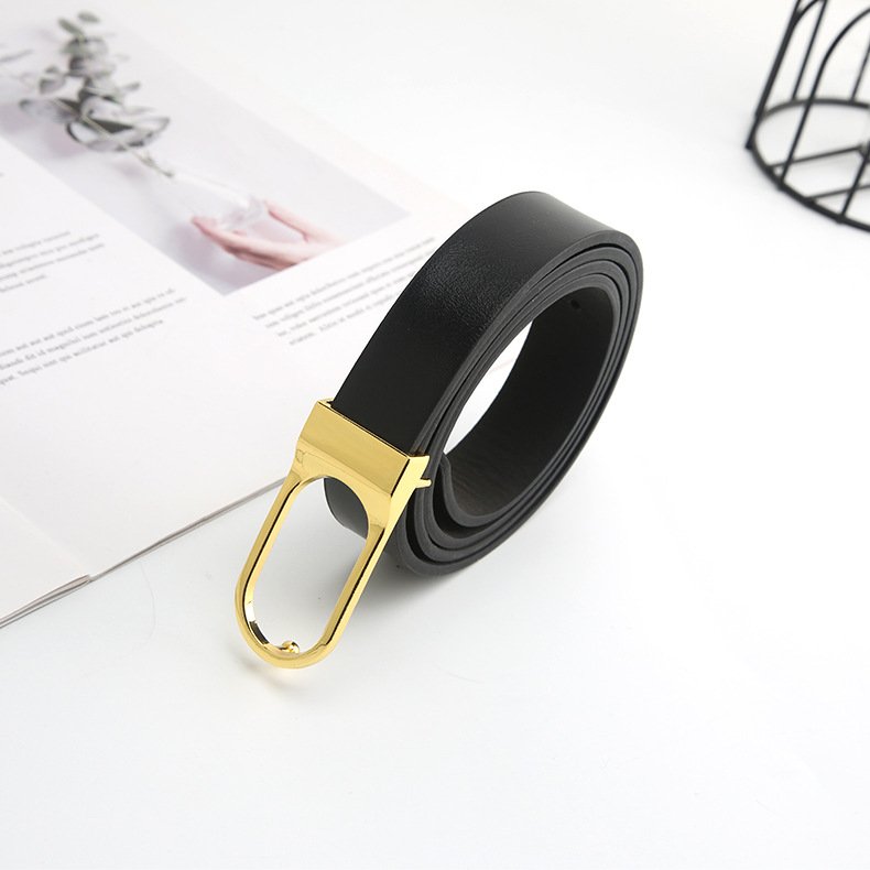 2024 Latest Long Needle Buckle Fine Style Simple Girdle Fashion Dress Thin Belt With Big Ring Gold Metal Buckle
