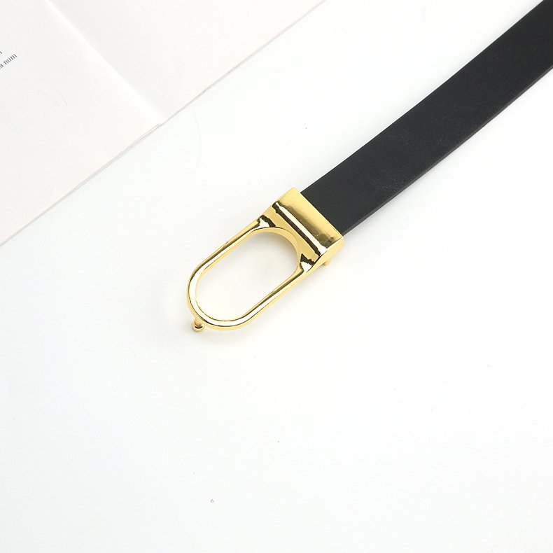 2024 Latest Long Needle Buckle Fine Style Simple Girdle Fashion Dress Thin Belt With Big Ring Gold Metal Buckle