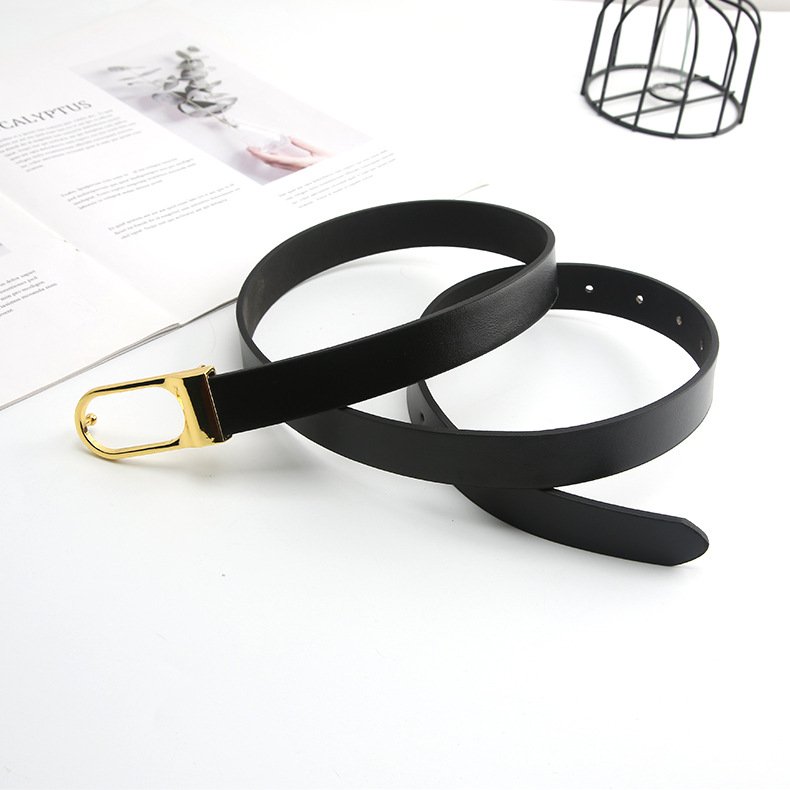 2024 Latest Long Needle Buckle Fine Style Simple Girdle Fashion Dress Thin Belt With Big Ring Gold Metal Buckle
