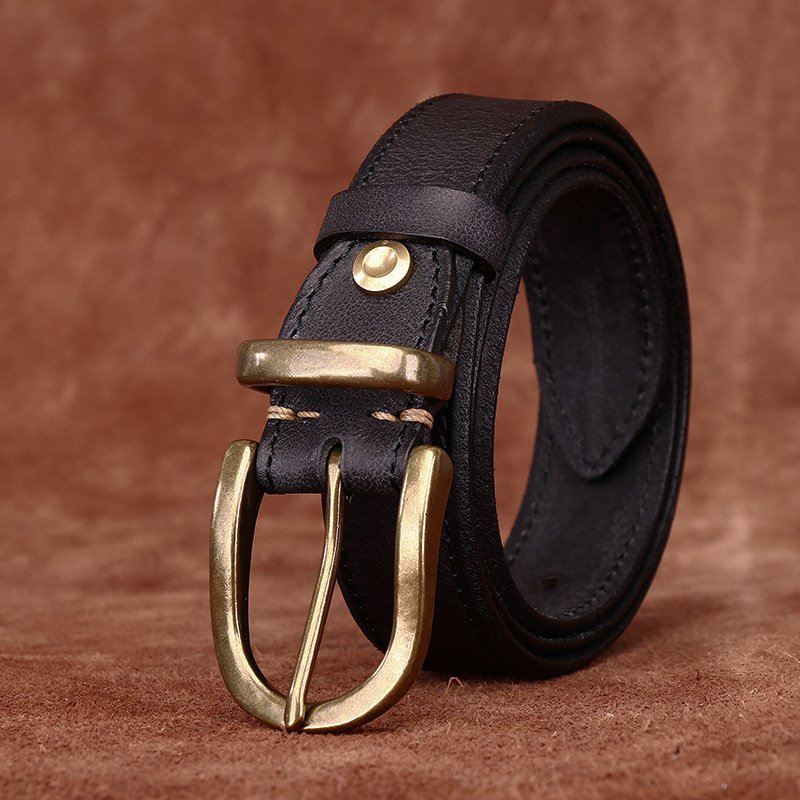 Custom brand printing logo luxury genuine leather belt for men with black stainless steel buckle