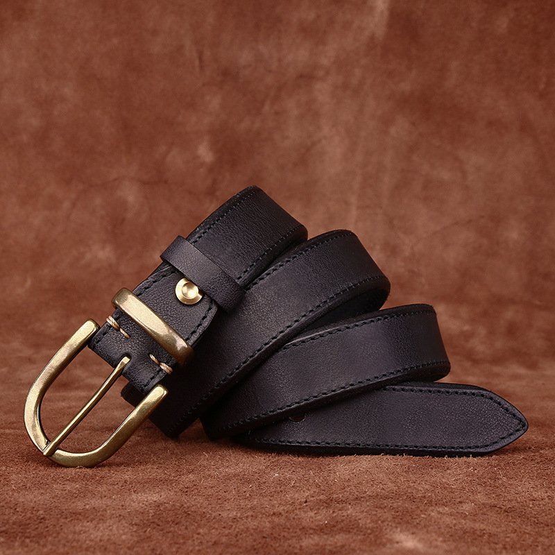 Custom brand printing logo luxury genuine leather belt for men with black stainless steel buckle