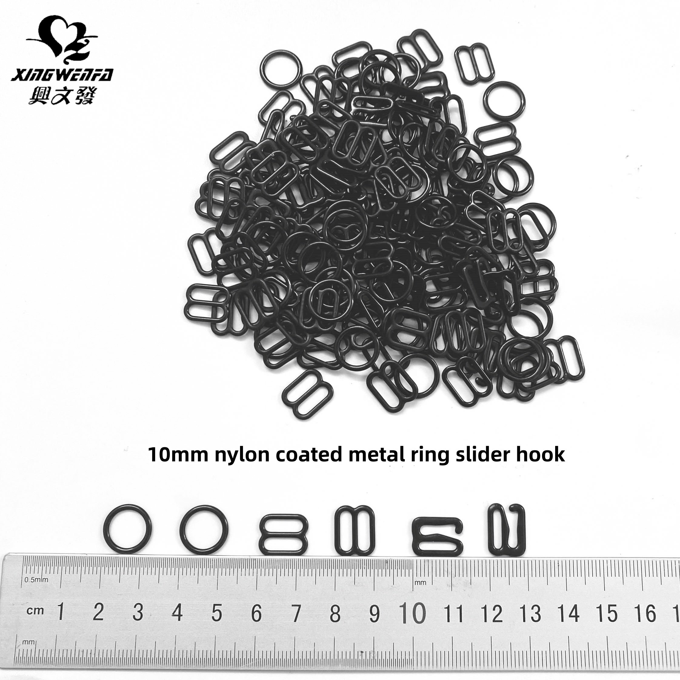 Underwear accessories Eco friendly OEKO 10mm Nylon coated metal buckle bra strap adjuster ring slider hook