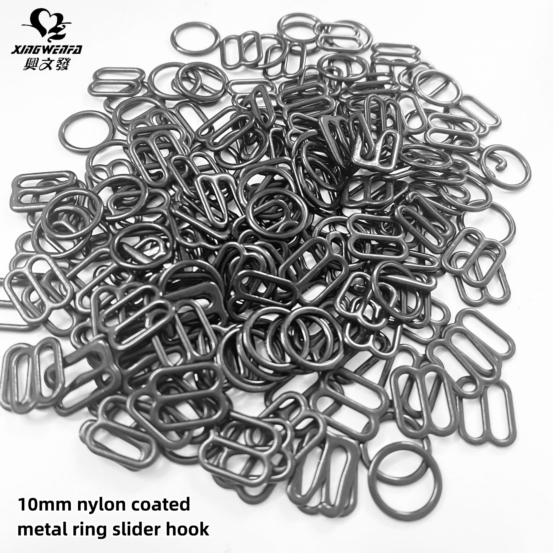 Underwear accessories Eco friendly OEKO 10mm Nylon coated metal buckle bra strap adjuster ring slider hook
