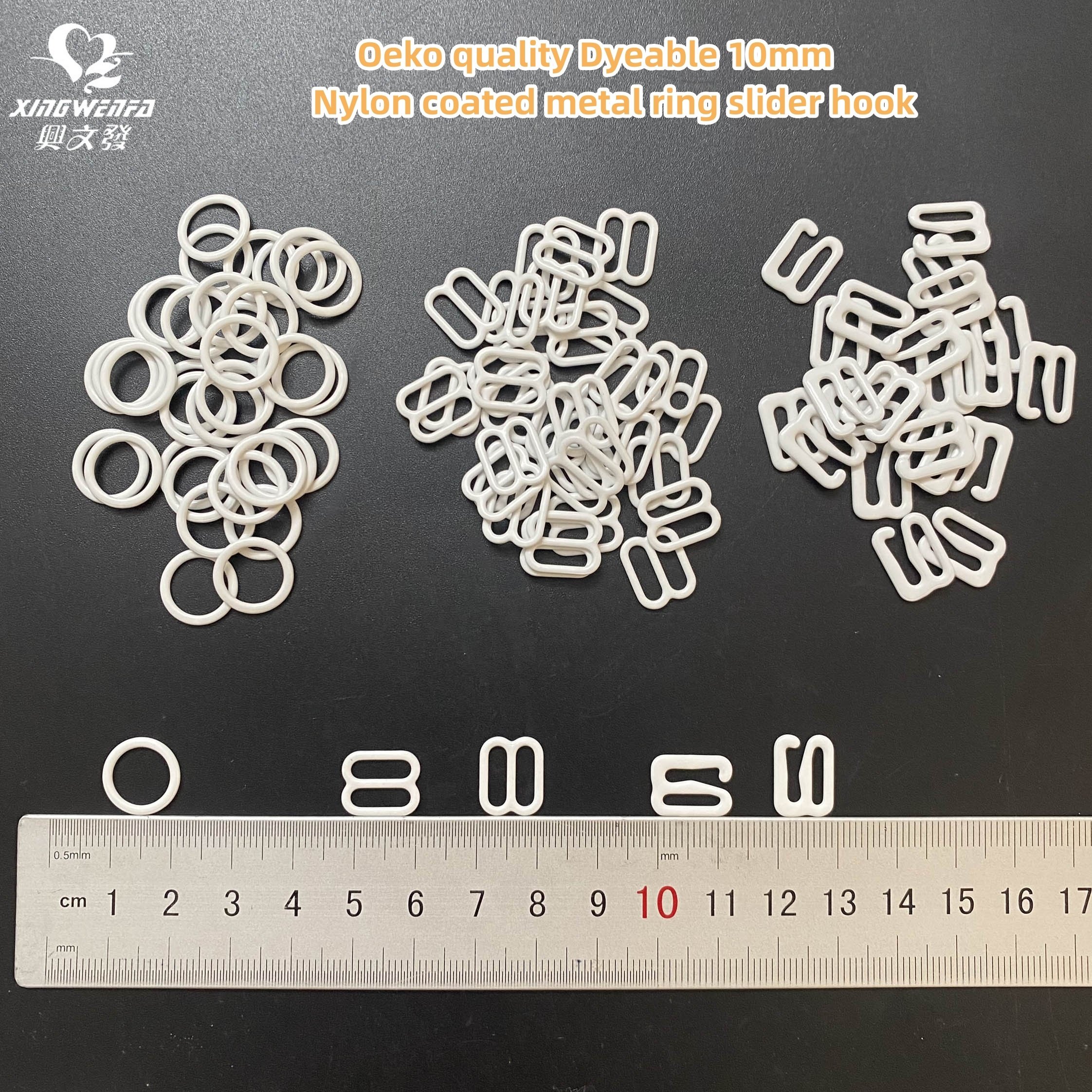 Underwear accessories Eco friendly OEKO 10mm Nylon coated metal buckle bra strap adjuster ring slider hook