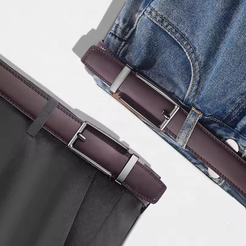 Custom High Quality Adjustable Automatic Buckle Split Leather Belt Designer Luxury Business Men Genuine Leather Belts