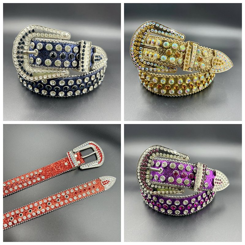 Men Punk Rock belt Cowboy and Cowgirl factory direct sales Bling Buckle Colorful pu belt Rhinestone Belt for Jeans