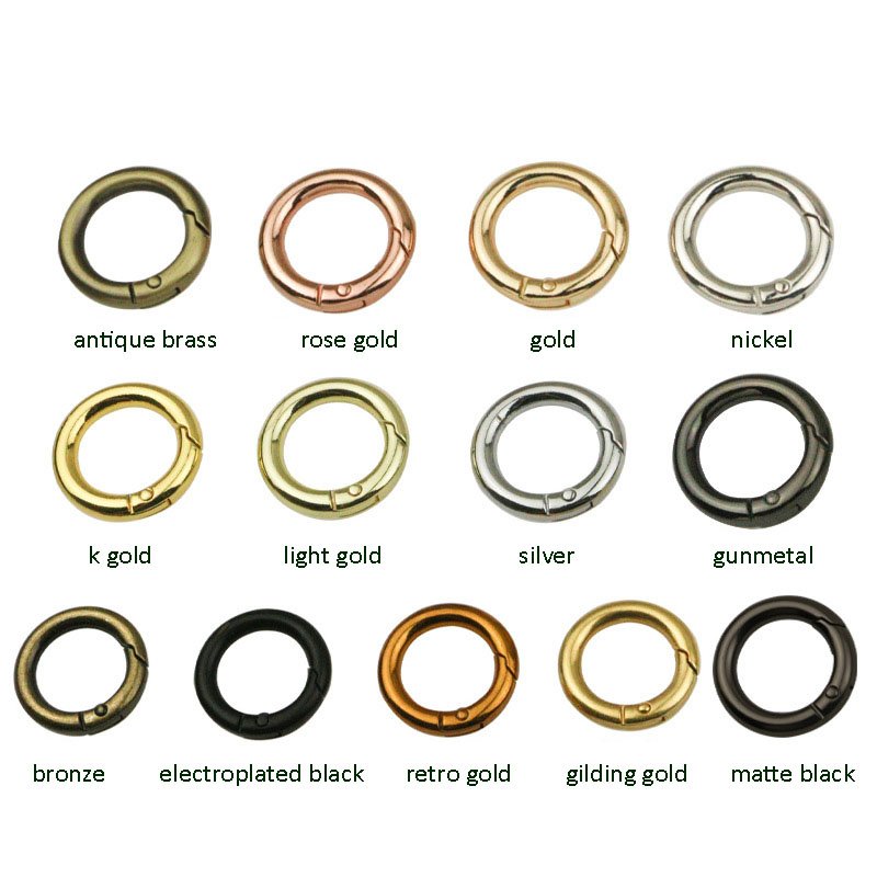 RW 10-61mm Metal Keyring Bag Strap Connector Buckle Zinc Alloy Handbag Hardware Round Spring Gate Circle Carabiner O Ring Hook