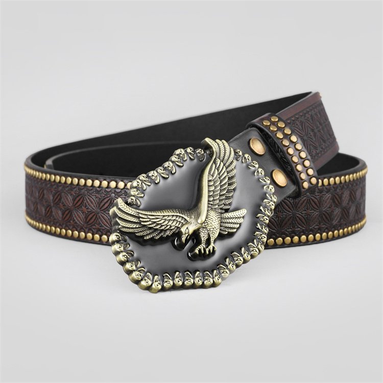 Luxury Men's Belts Eagle PU Leather Mens Dress Casual Adjustable Golden Texas Buckles Belt
