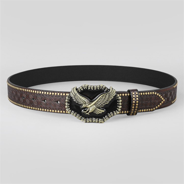Luxury Men's Belts Eagle PU Leather Mens Dress Casual Adjustable Golden Texas Buckles Belt