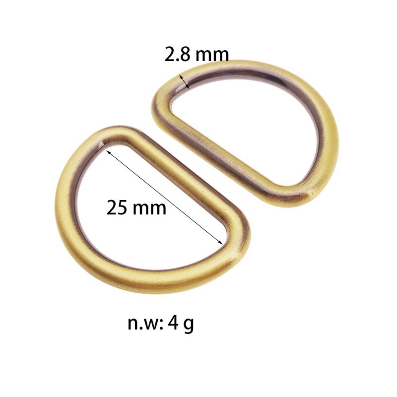 Wholesale Brushed Antique Brass Metal Alloy D Ring Buckle Dee Loop Ring For Purse Handbag