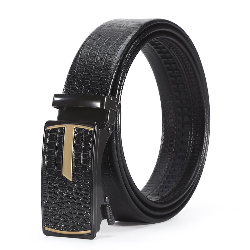 Men's automatic buckle business leisure belt with metal buckle
