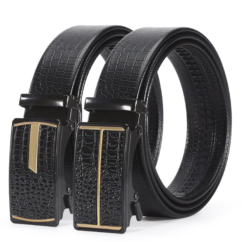 Men's automatic buckle business leisure belt with metal buckle
