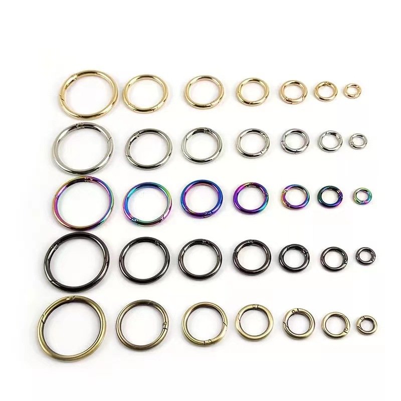 round carabiner clip snap trigger spring metal o rings for keyrings buckle bags