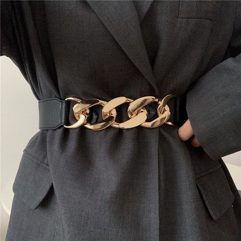 D0702YD19 Customize Gold Chain Buckle Leather Belt For Women Sehe Fashion