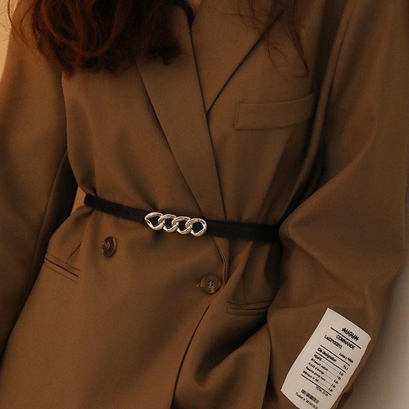 D0702YD19 Customize Gold Chain Buckle Leather Belt For Women Sehe Fashion