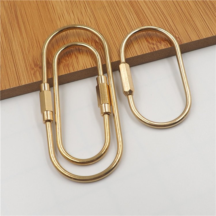 Hot Sale Solid Brass Oval Shape Keychain Carabiner Buckle Screw Key Ring