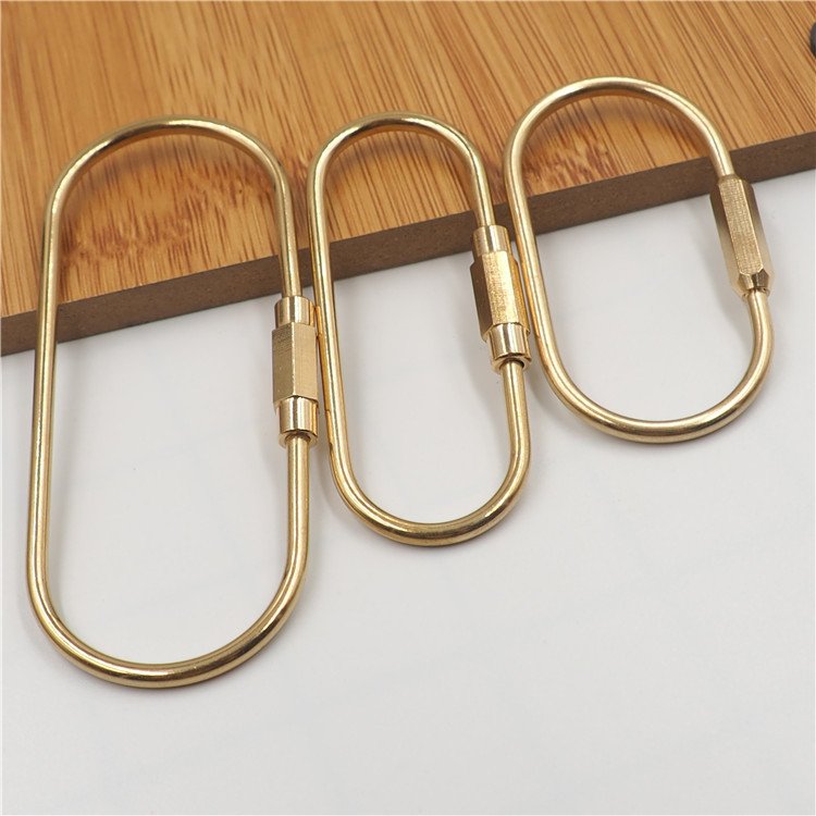 Hot Sale Solid Brass Oval Shape Keychain Carabiner Buckle Screw Key Ring