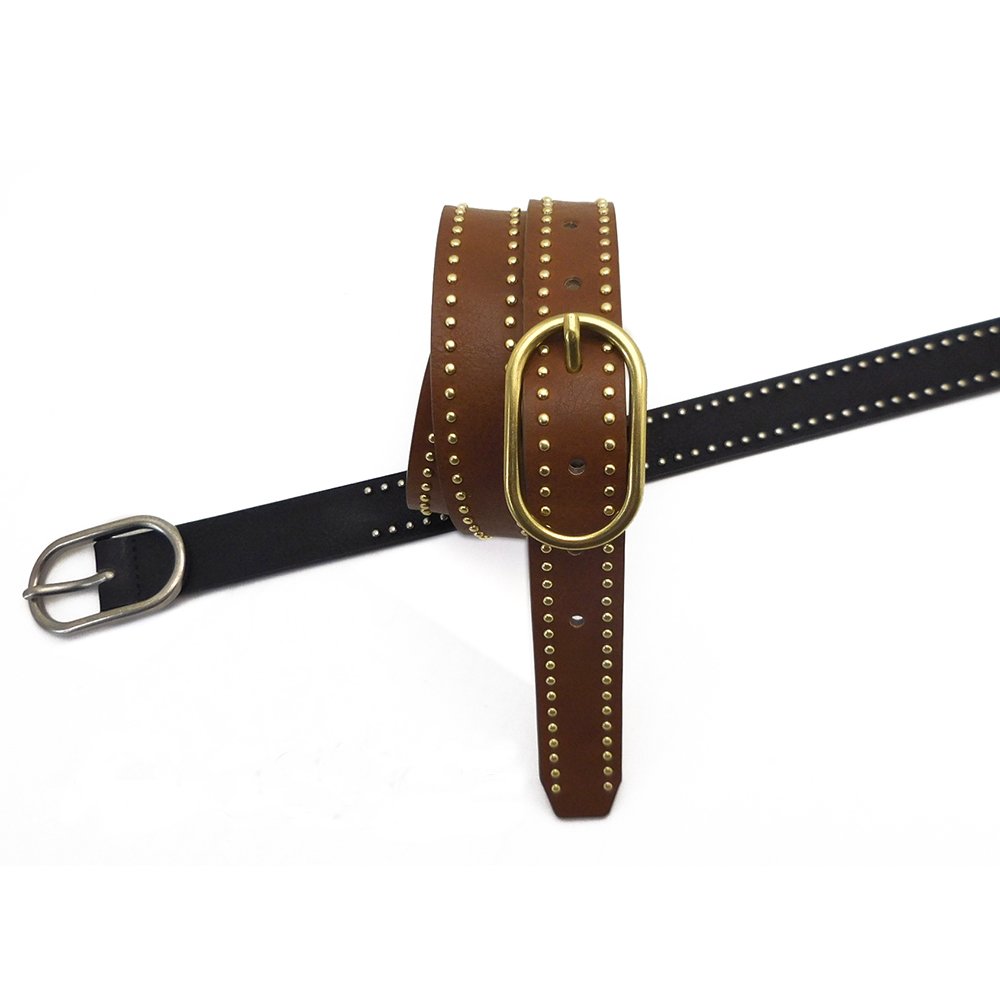 FM latest design studded series fashion black brown women stainless steel belt buckle belts for women leather belt women