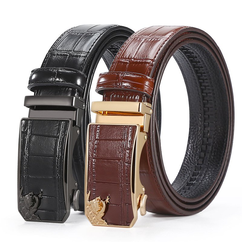 Men's Fashion Luxury Crocodile Leather Belt Automatic Buckle Belt Gift For Man Father