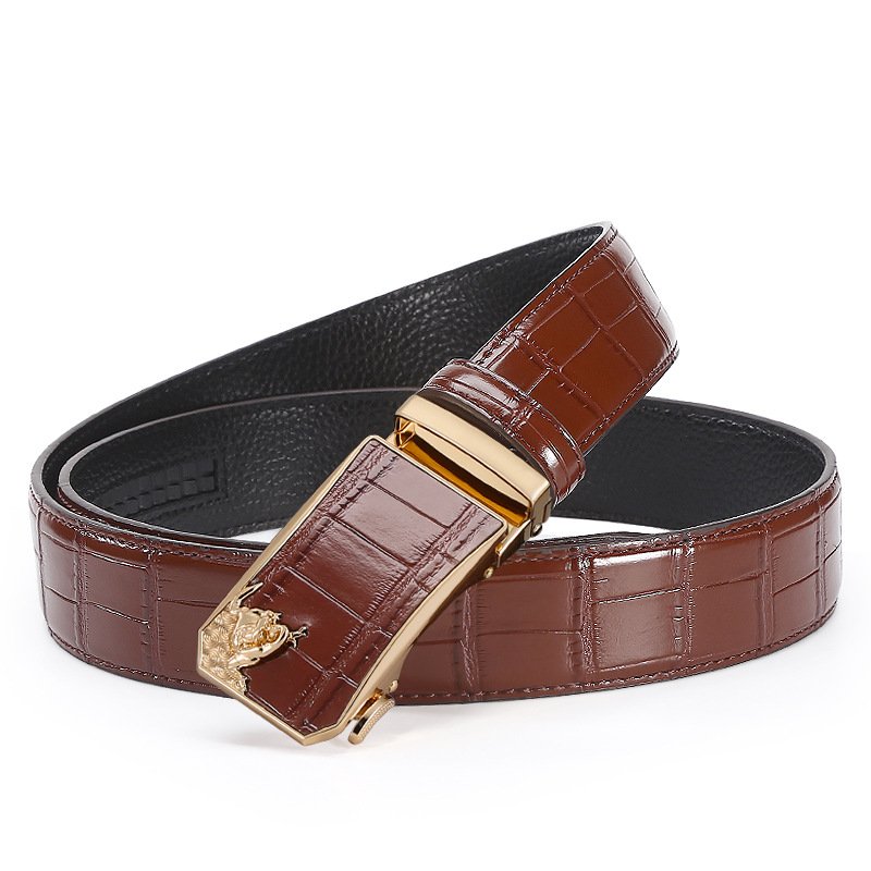 Men's Fashion Luxury Crocodile Leather Belt Automatic Buckle Belt Gift For Man Father