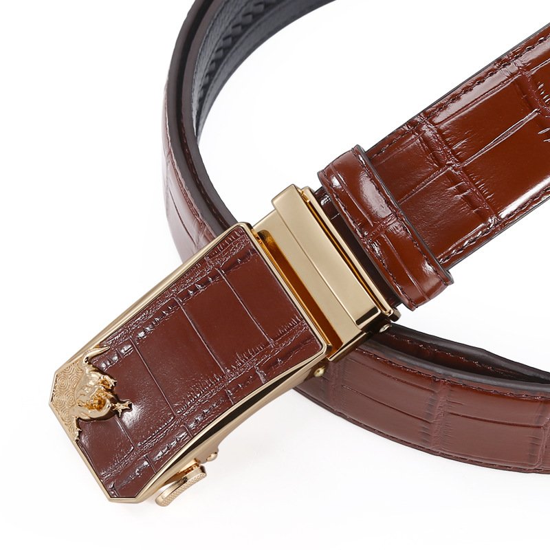 Men's Fashion Luxury Crocodile Leather Belt Automatic Buckle Belt Gift For Man Father