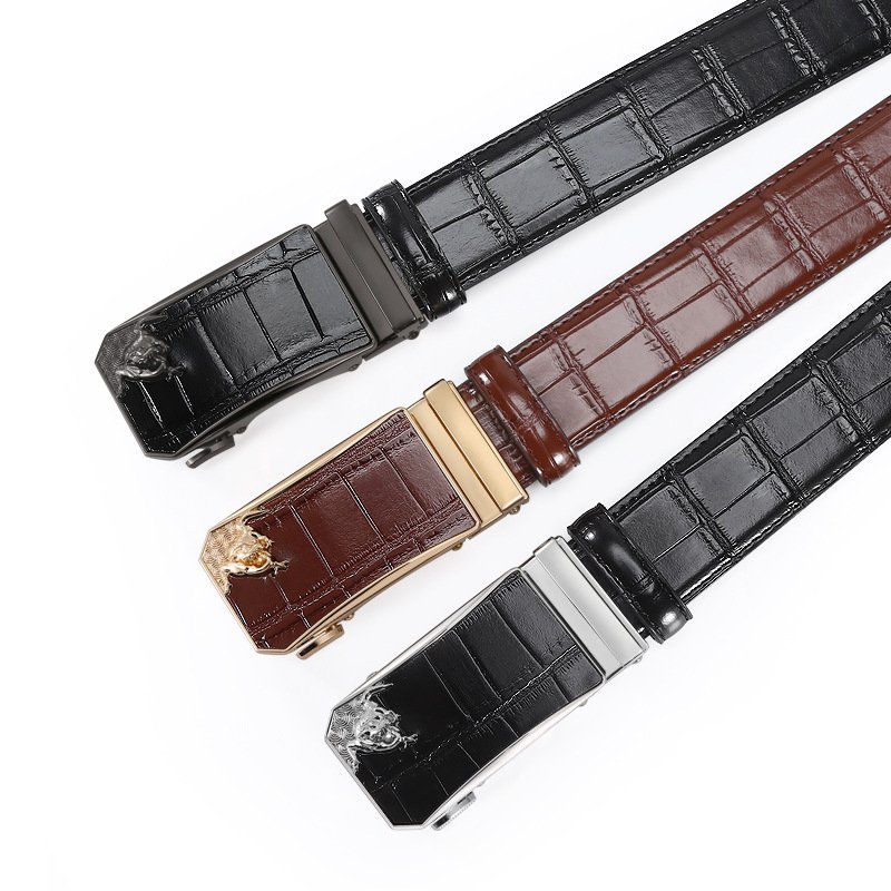 Men's Fashion Luxury Crocodile Leather Belt Automatic Buckle Belt Gift For Man Father