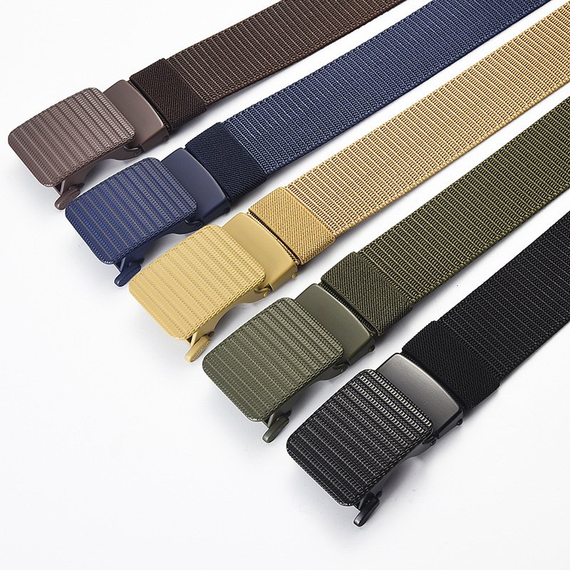 3.5cm Wide Multiple Option Tactical Combat Activities Men's Fake Nylon Canvas Belt with Tank Texture Square Automatic Buckle
