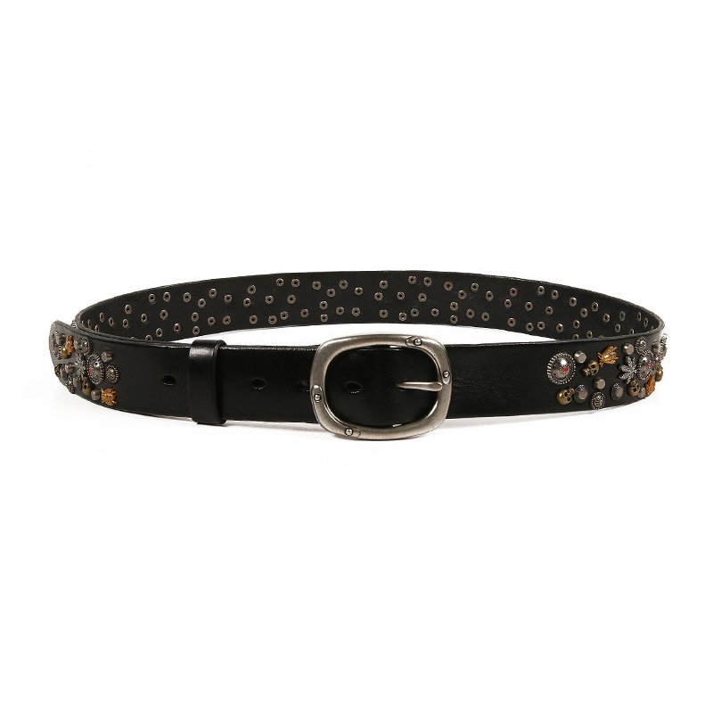 Gothic Dark Style Brown Skull Bee Embossed Pattern Metal Rivet Buckle Leather Belt for Punk Rock Clothes