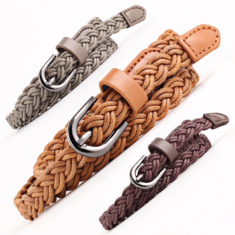 WDD394 Female Classic Vintage Wax Rope Dress Jeans Weave Belts Women Fashion Pin Buckle Waist Belts Ladies Handmade Braided Belt