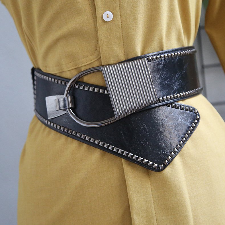 REWIN Women's Fashion Vintage Wide Corset Waist Belts Elastic Stretch Cinch Belts With Interlock Buckle