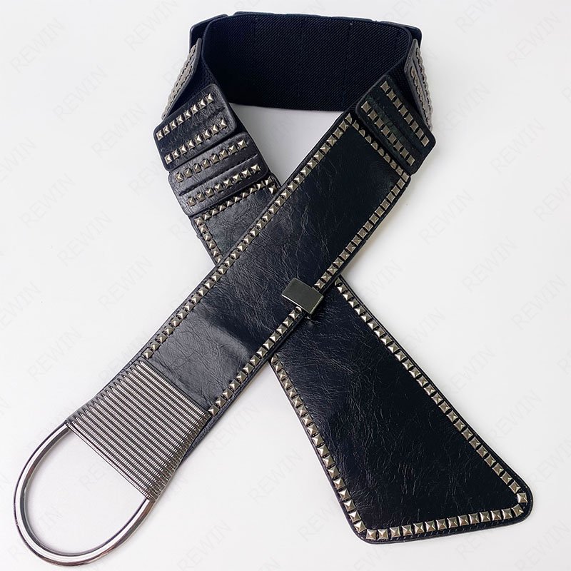 REWIN Women's Fashion Vintage Wide Corset Waist Belts Elastic Stretch Cinch Belts With Interlock Buckle