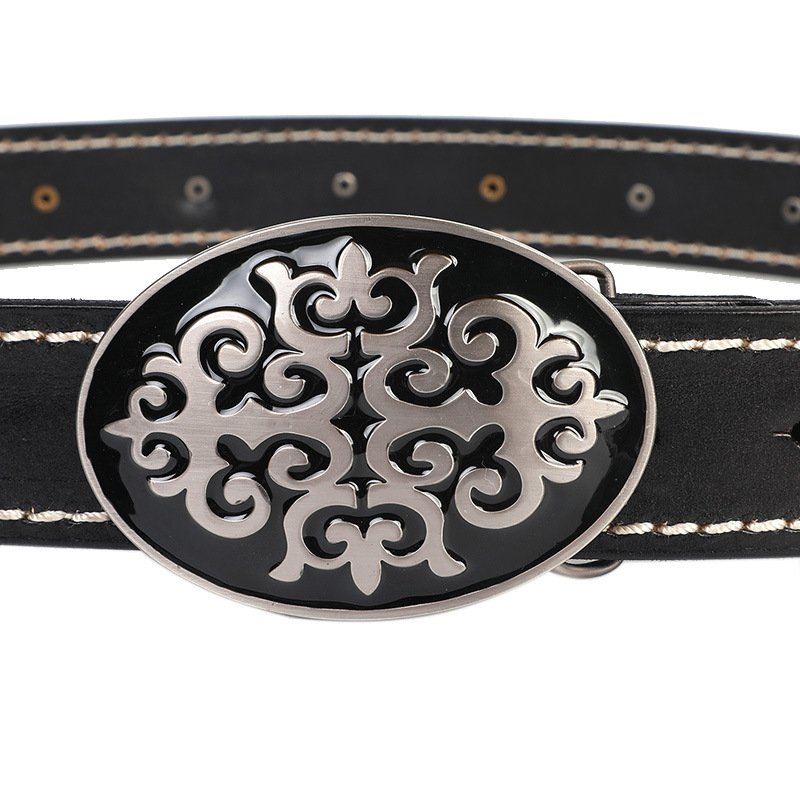 Western Cowboy Punk Rock Men's Genuine Leather Luxury Belts with Embossed Pattern Metal Rivet Buckle for Garment Belt