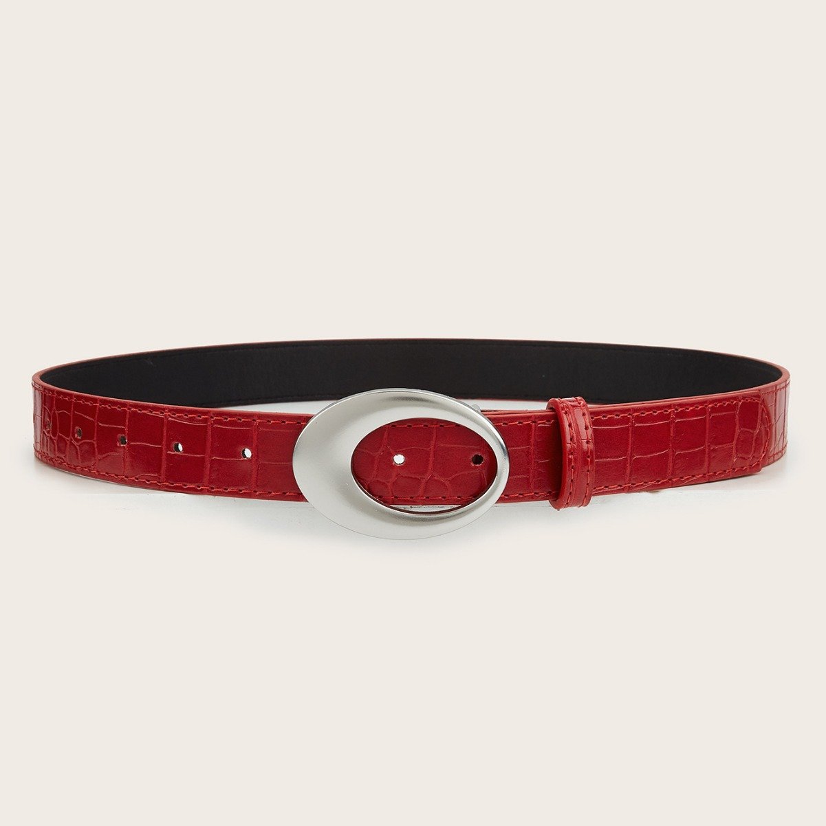 Vintage Oval Hollow Buckle Stone-pattern Skin Waist Belt Street Style