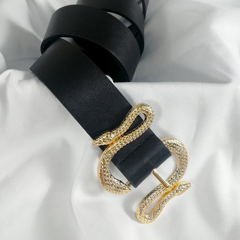 Fashion 5 Colors PU Leather Snake Buckle 2.8CM Belt Jeans Women