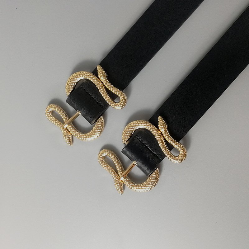Fashion 5 Colors PU Leather Snake Buckle 2.8CM Belt Jeans Women