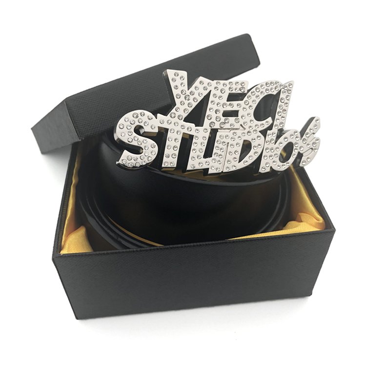 Custom Rhinestone Silver Letter Logo Metal Belt Buckle High Quality Personal Style Alloy Belt Fastener for Jeans
